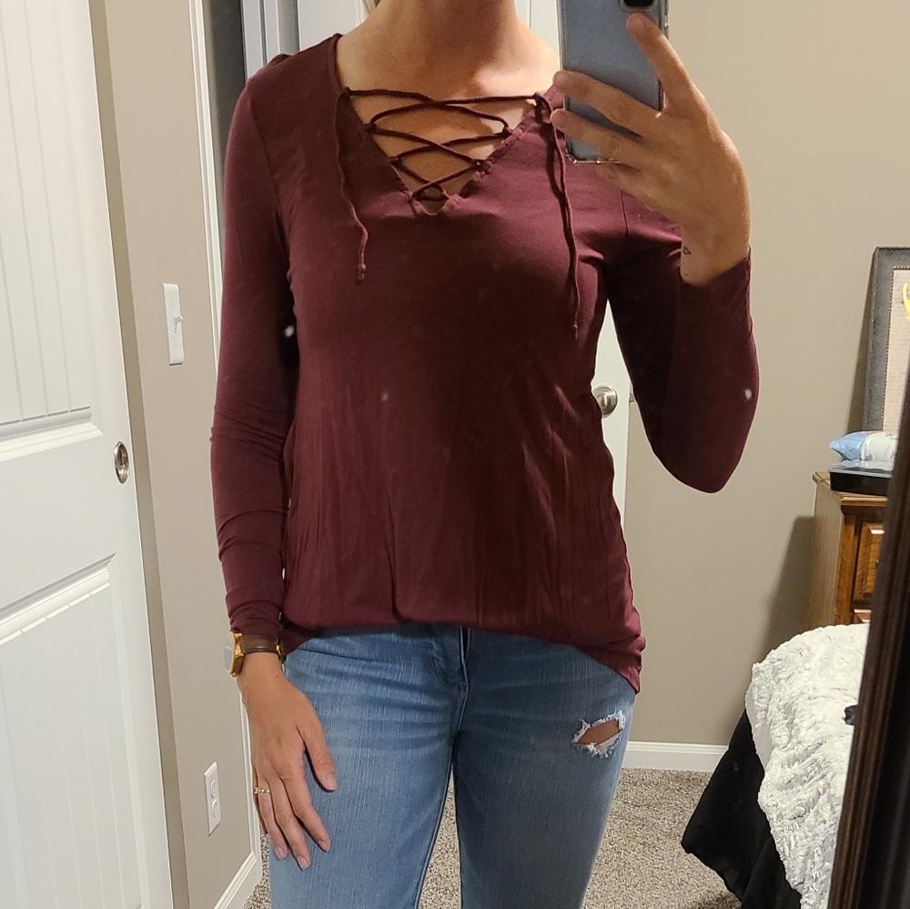 Maroon, L/S top